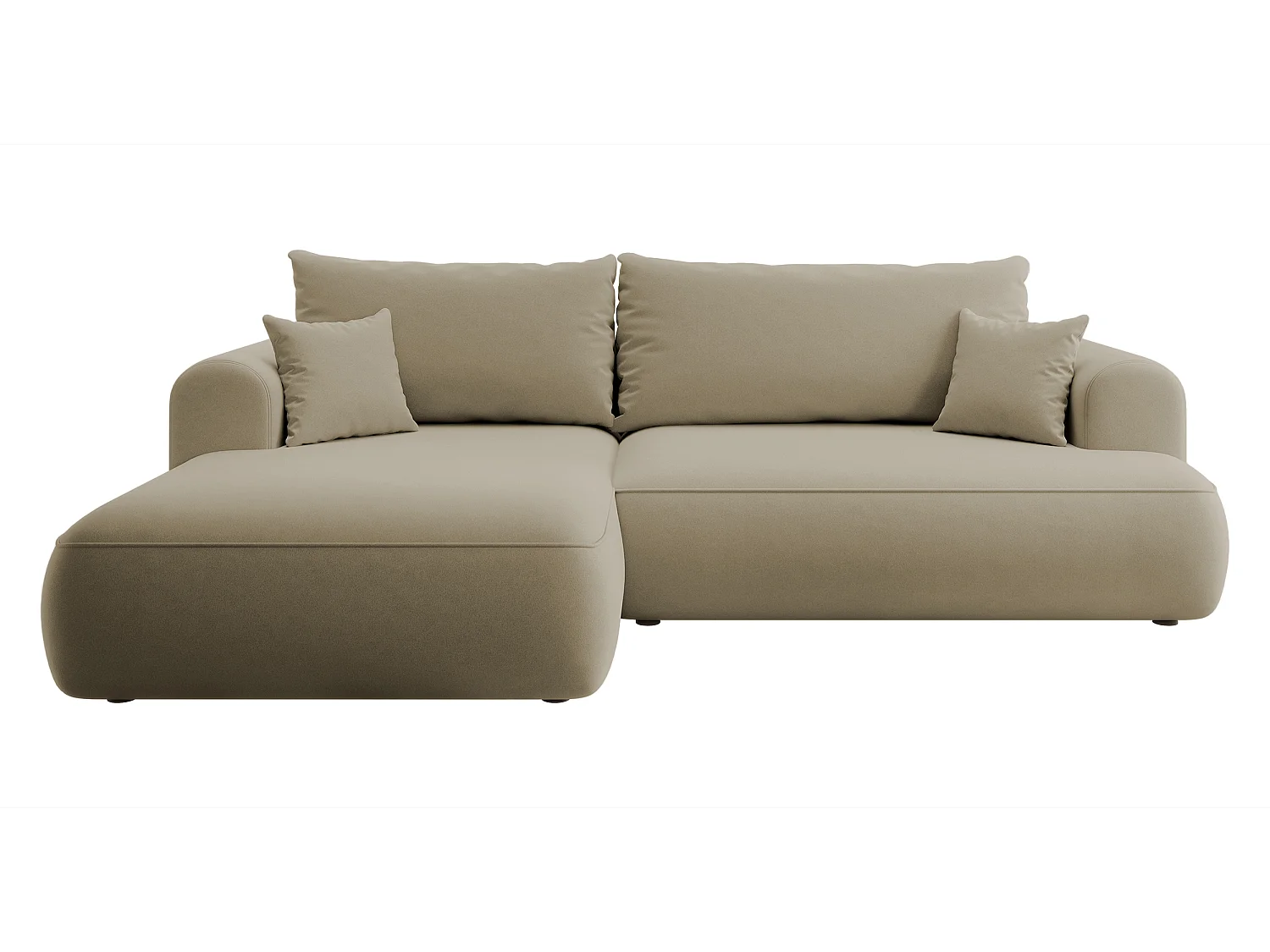 Ecksofa mit Schlaffunktion - Bettkasten - Ottomane links - Easy-Clean-Veloursbezug in Beige - OVO