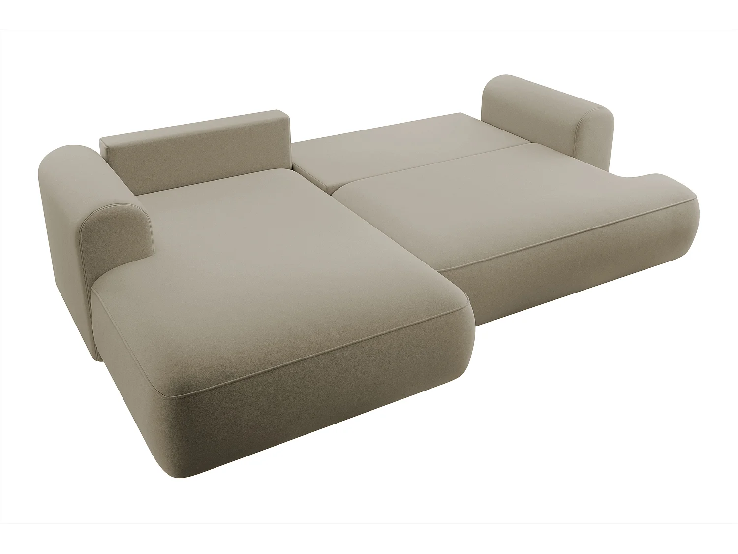 Ecksofa mit Schlaffunktion - Bettkasten - Ottomane links - Easy-Clean-Veloursbezug in Beige - OVO