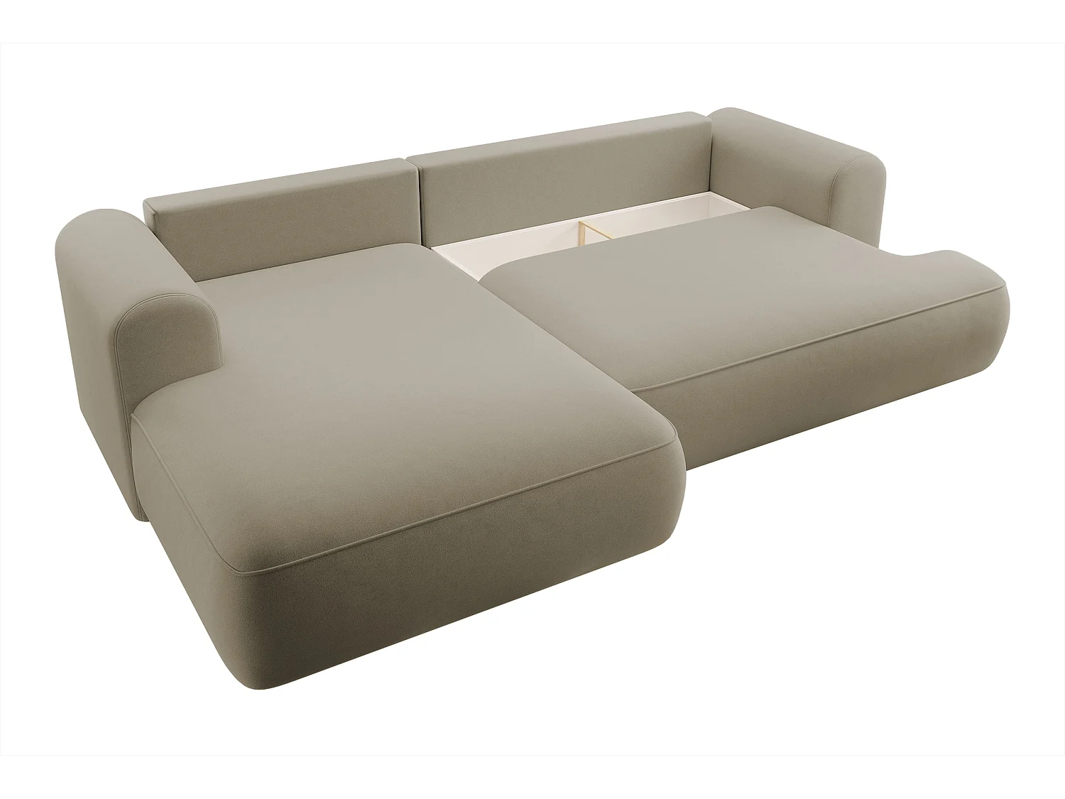 Canapé d'angle - 260 cm - avec fonction de couchage en forme de L - avec coffre - beige velours - côté gauche - OVO