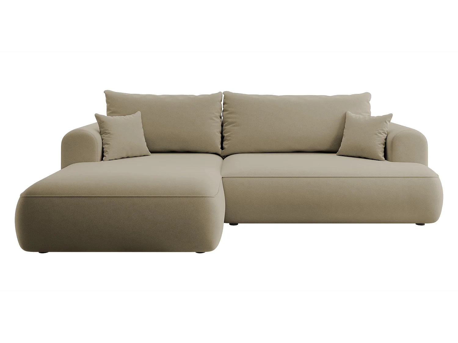 Ecksofa mit Schlaffunktion - Bettkasten - Ottomane links - Easy-Clean-Veloursbezug in Beige - OVO
