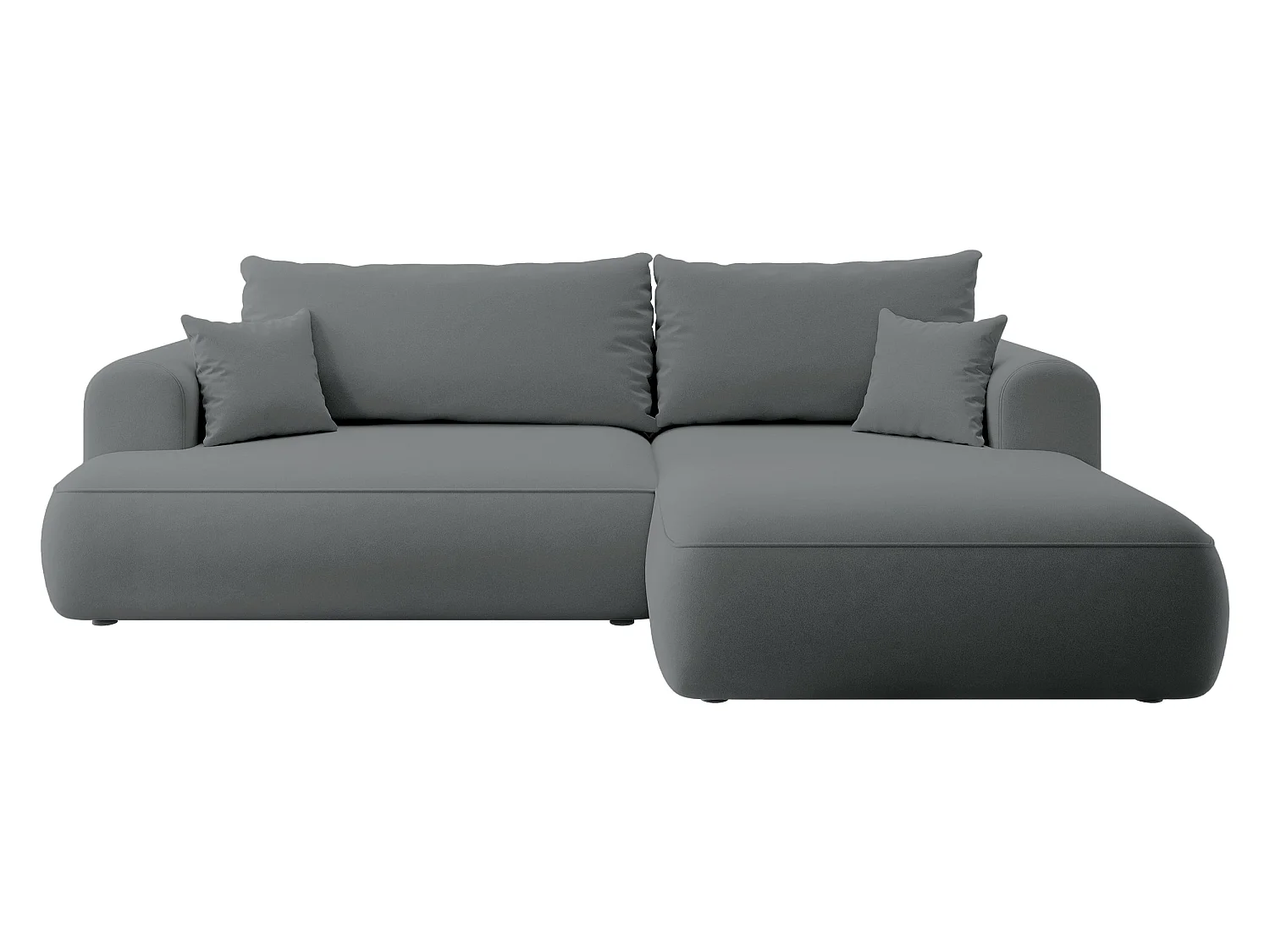 Ecksofa mit Schlaffunktion - Bettkasten - Ottomane rechts - Easy-Clean-Veloursbezug in Dunkelgrau - OVO
