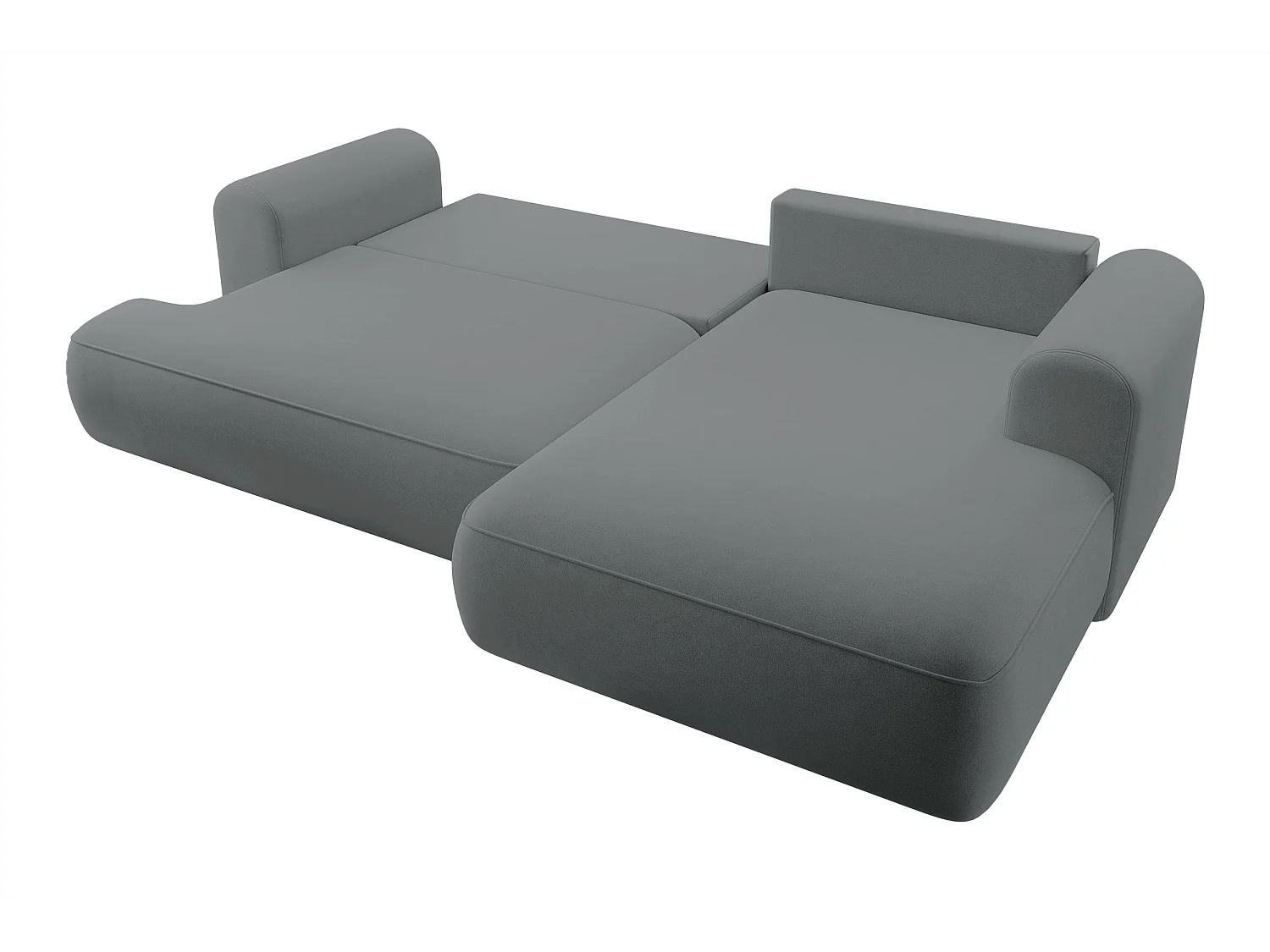 Ecksofa mit Schlaffunktion - Bettkasten - Ottomane rechts - Easy-Clean-Veloursbezug in Dunkelgrau - OVO