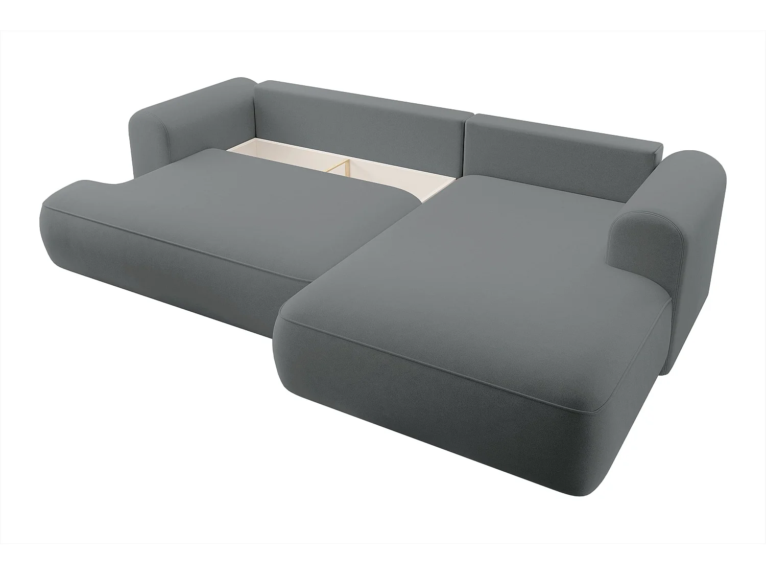 Ecksofa mit Schlaffunktion - Bettkasten - Ottomane rechts - Easy-Clean-Veloursbezug in Dunkelgrau - OVO