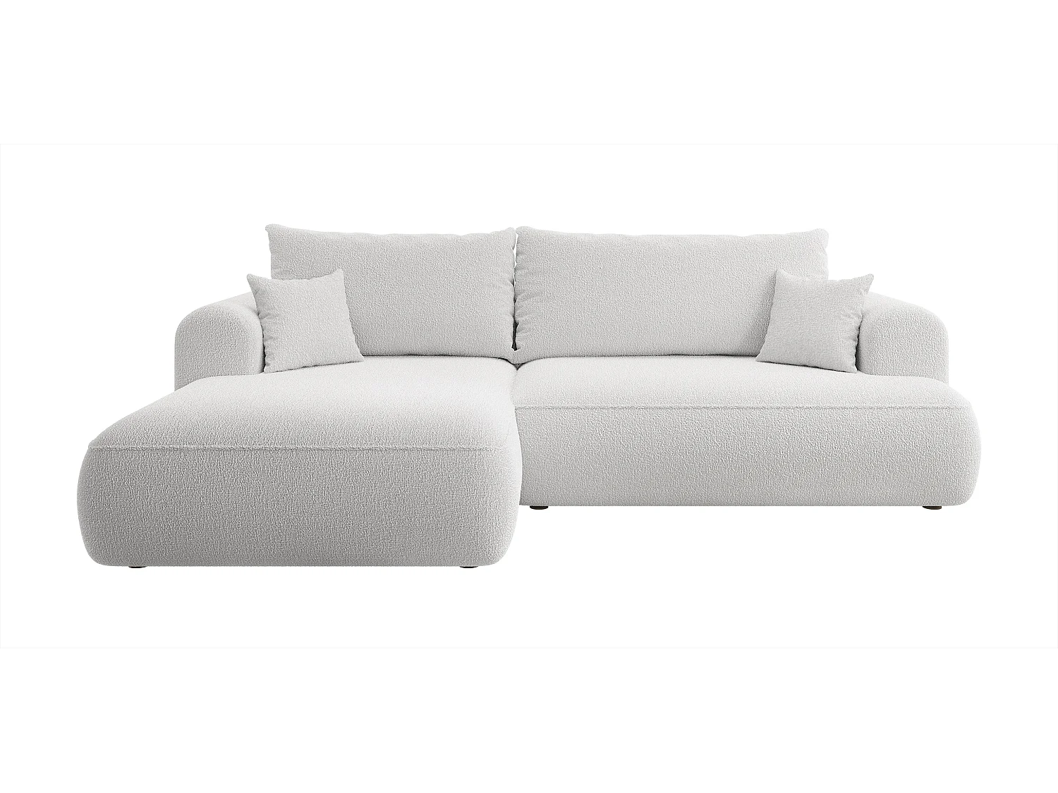 Ecksofa mit Schlaffunktion - Bettkasten - Ottomane links - Boucle-Bezug in Grau - OVO