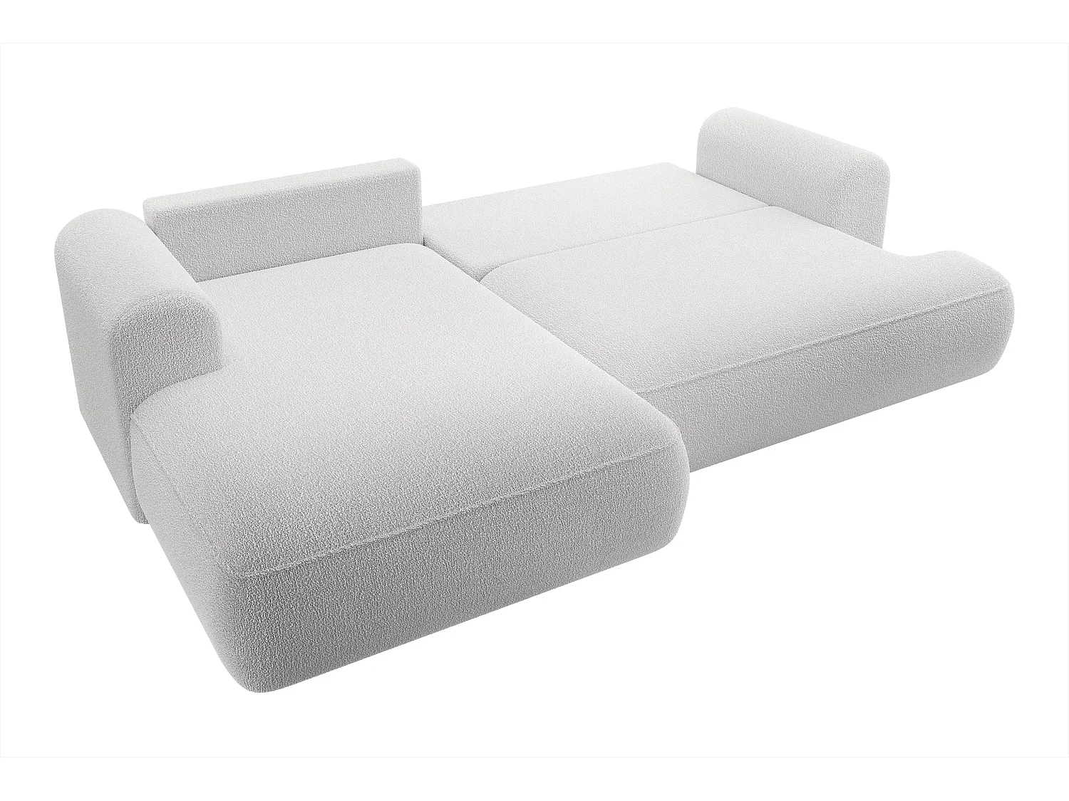 Ecksofa mit Schlaffunktion - Bettkasten - Ottomane links - Boucle-Bezug in Grau - OVO