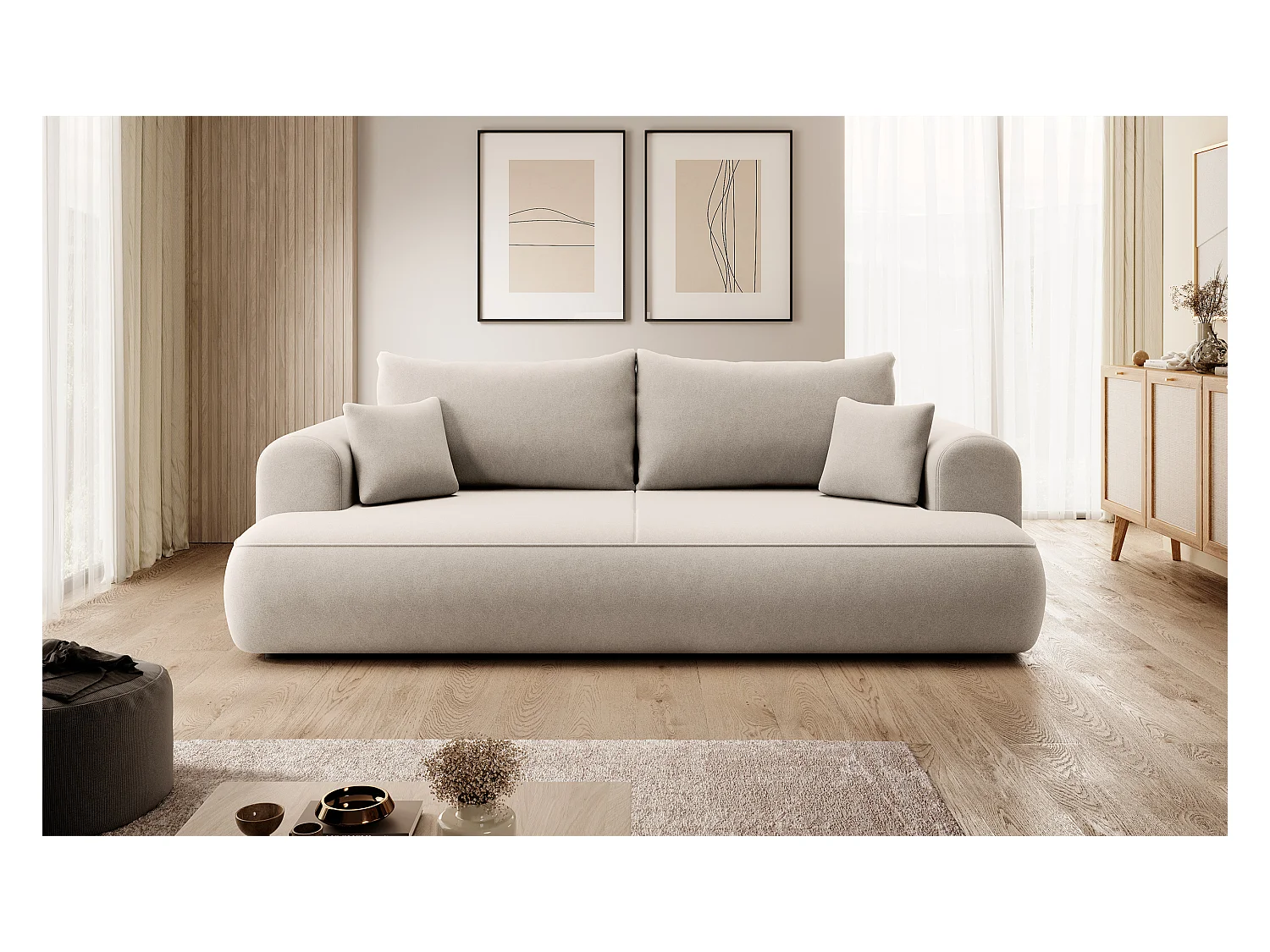 Canapé convertible - 3 places - avec coffre - gris clair velours - OVO