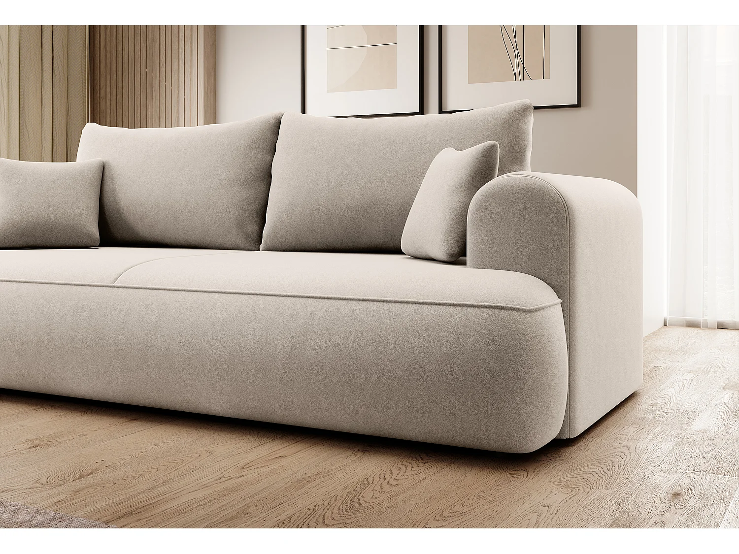 3-Sitzer-Sofa mit Schlaffunktion - Easy-Clean-Veloursbezug in Hellbeige - OVO