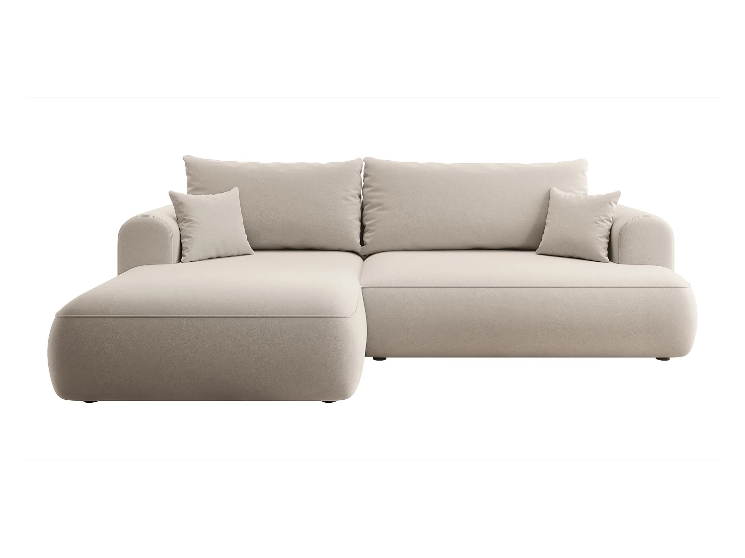 Canapé d'angle - 260 cm - avec fonction de couchage en forme de L - avec coffre - beige clair velours - côté gauche - OVO