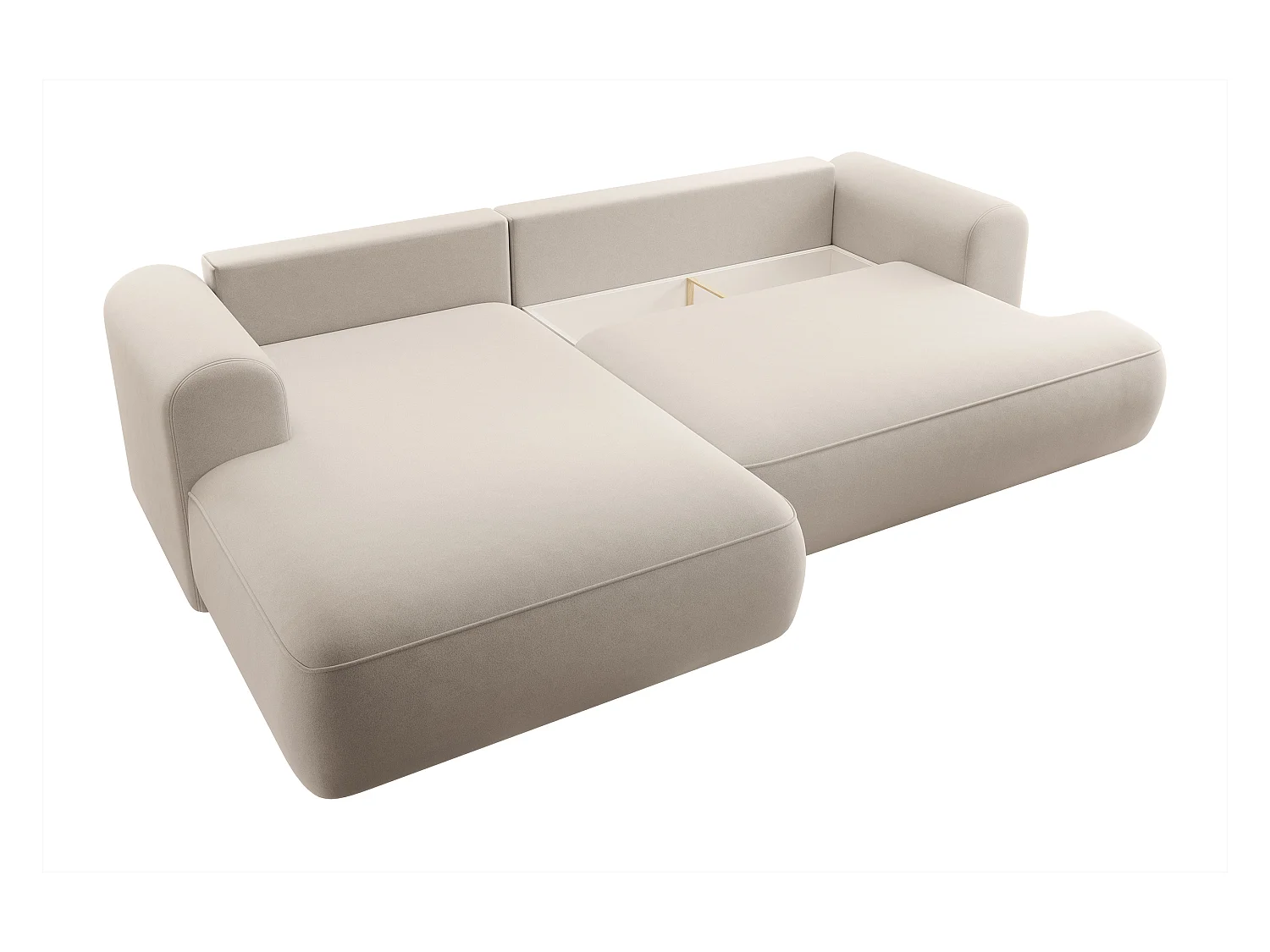 Canapé d'angle - 260 cm - avec fonction de couchage en forme de L - avec coffre - beige clair velours - côté gauche - OVO