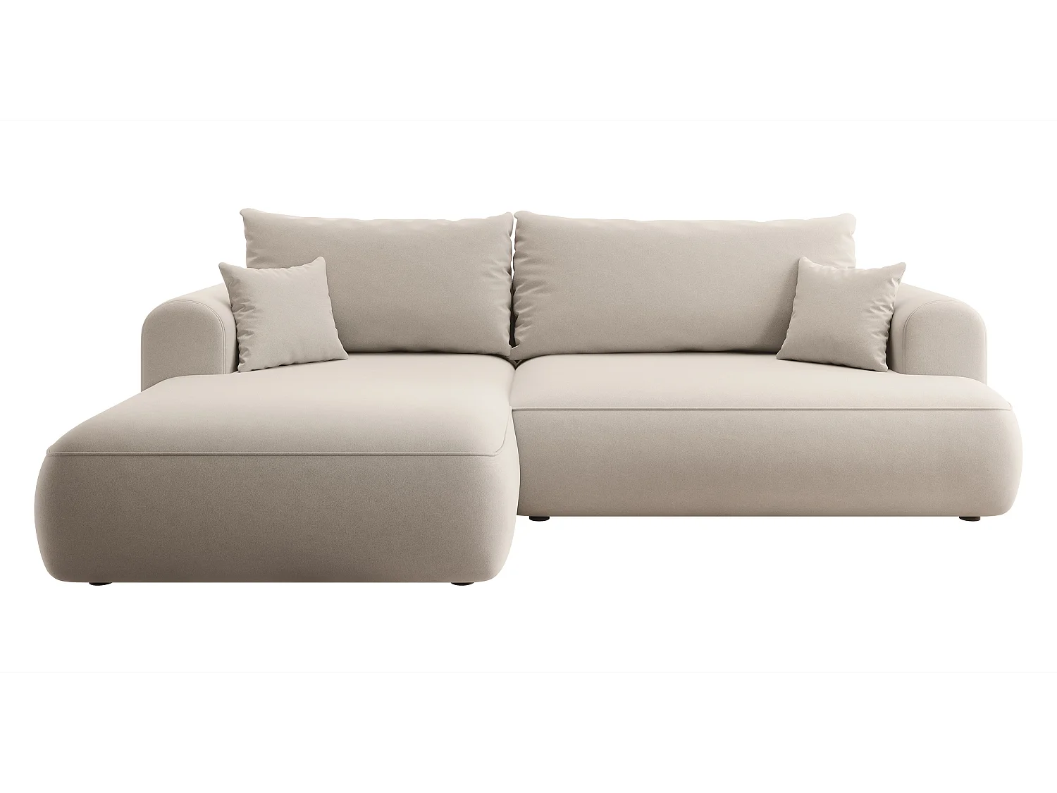 Ecksofa mit Schlaffunktion - Bettkasten - Ottomane links - Easy-Clean-Veloursbezug in Hellbeige - OVO