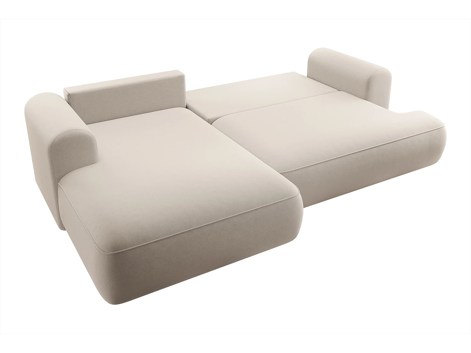 Ecksofa mit Schlaffunktion - Bettkasten - Ottomane links - Easy-Clean-Veloursbezug in Hellbeige - OVO