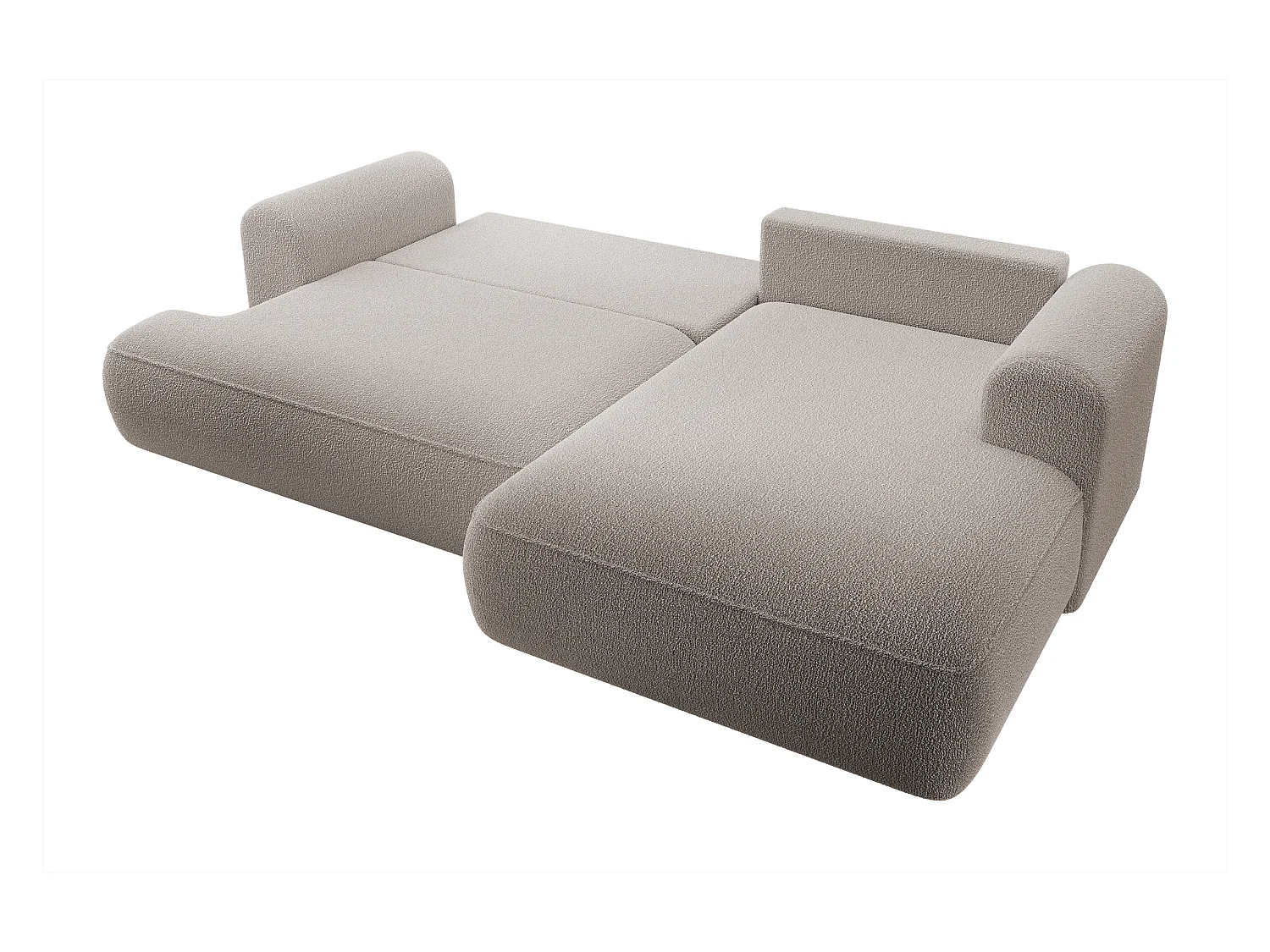 Canapé d'angle - 260 cm - avec fonction de couchage en forme de L - avec coffre - beige foncé boucle - côté droit - OVO