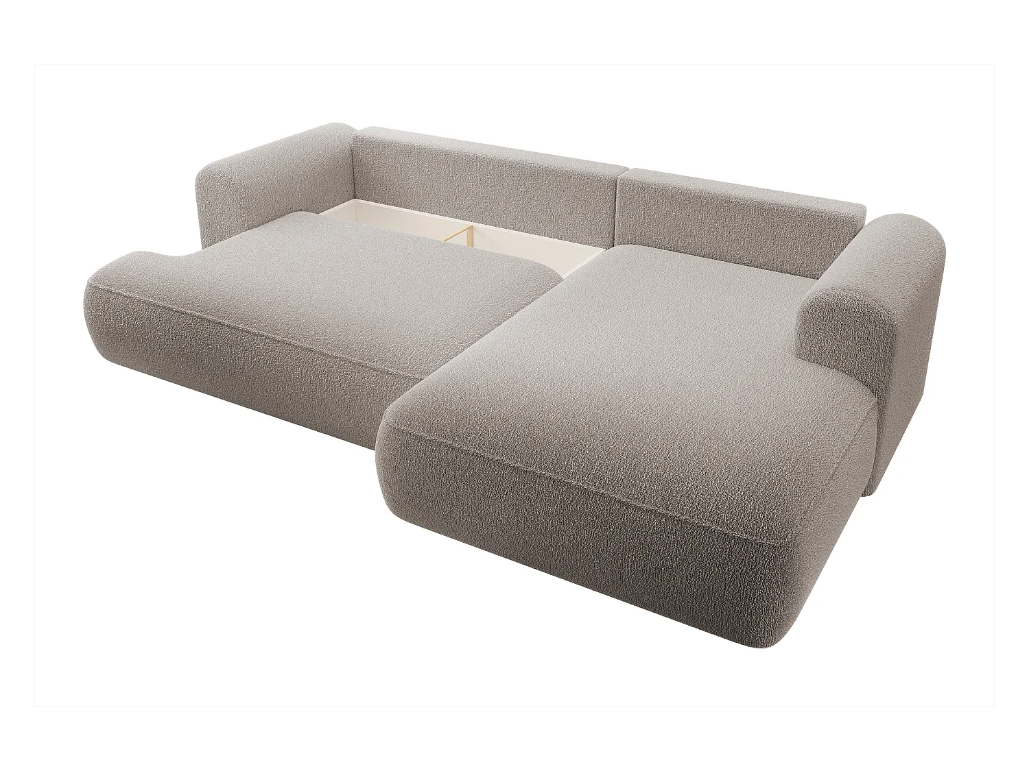 Canapé d'angle - 260 cm - avec fonction de couchage en forme de L - avec coffre - beige foncé boucle - côté droit - OVO