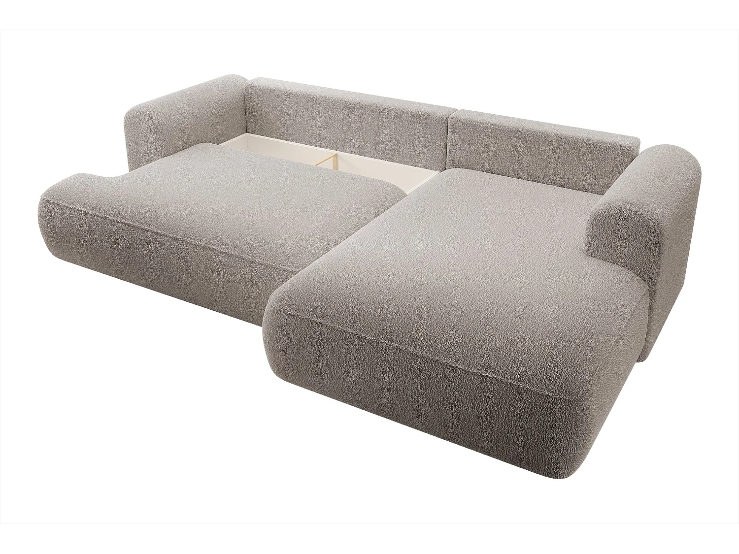 Hoekbank - 260 cm - met L-vormige slaapfunctie - met opbergruimte - donkerbeige bouclé - rechterkant - OVO