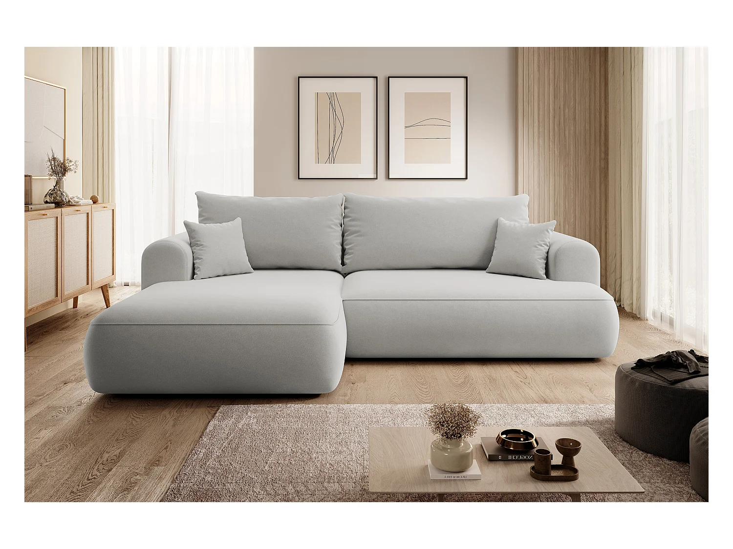 Canapé d'angle - 260 cm - avec fonction de couchage en forme de L - avec coffre - gris velours - côté gauche - OVO