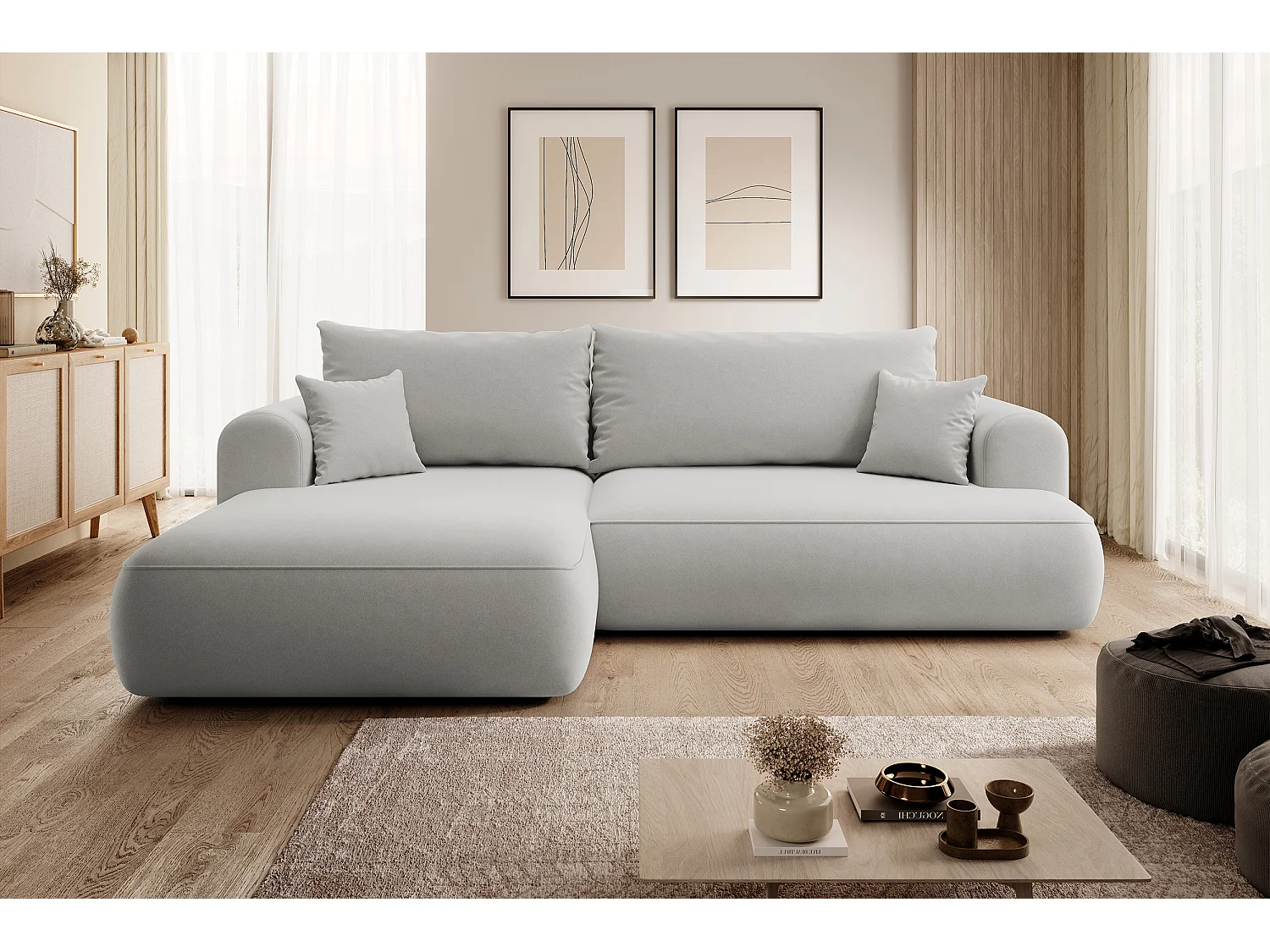 Canapé d'angle - 260 cm - avec fonction de couchage en forme de L - avec coffre - gris velours - côté gauche - OVO