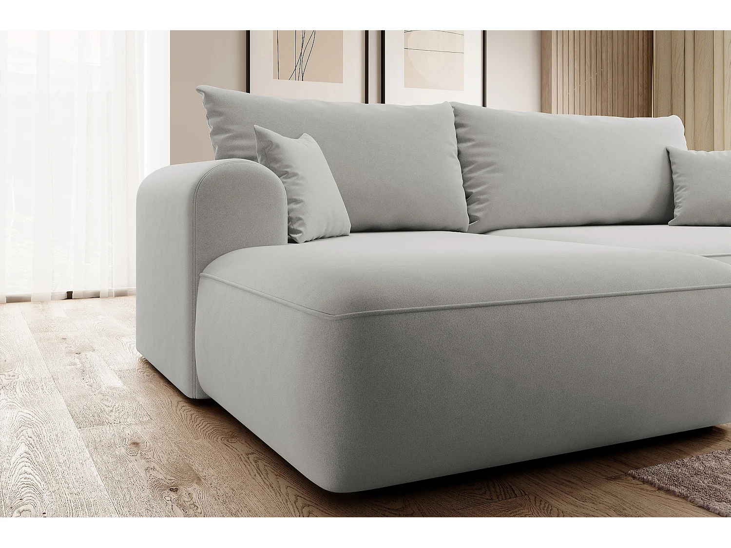 Canapé d'angle - 260 cm - avec fonction de couchage en forme de L - avec coffre - gris velours - côté gauche - OVO