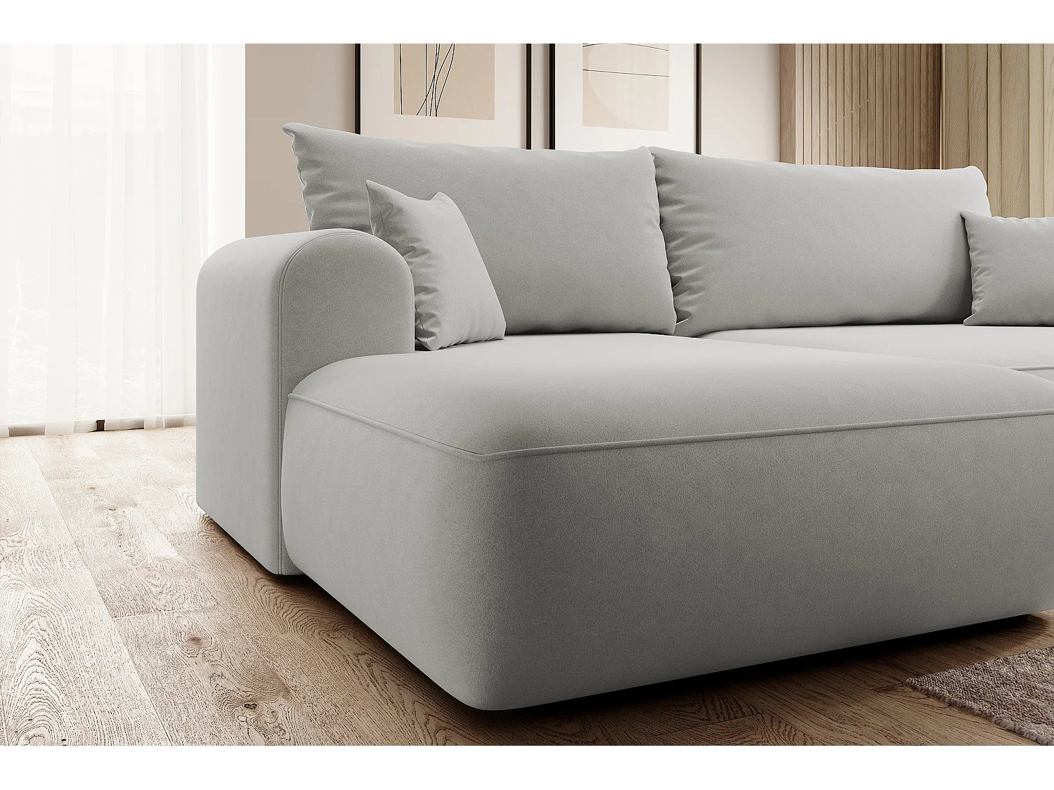 Canapé d'angle - 260 cm - avec fonction de couchage en forme de L - avec coffre - gris velours - côté gauche - OVO