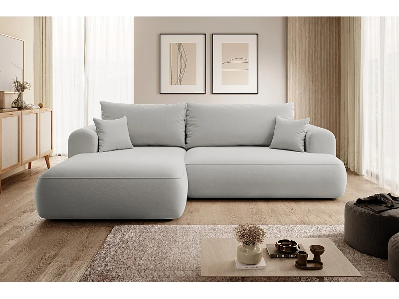 Canapé d'angle - 260 cm - avec fonction de couchage en forme de L - avec coffre - gris velours - côté gauche - OVO