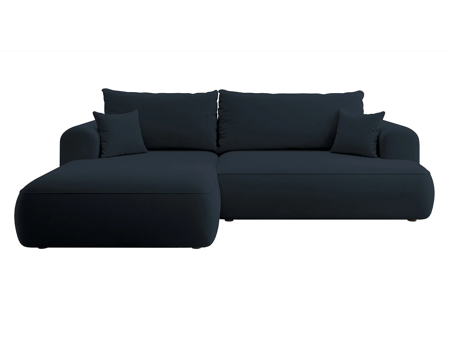 Ecksofa mit Schlaffunktion - Bettkasten - Ottomane links - Easy-Clean-Veloursbezug in Dunkelblau - OVO