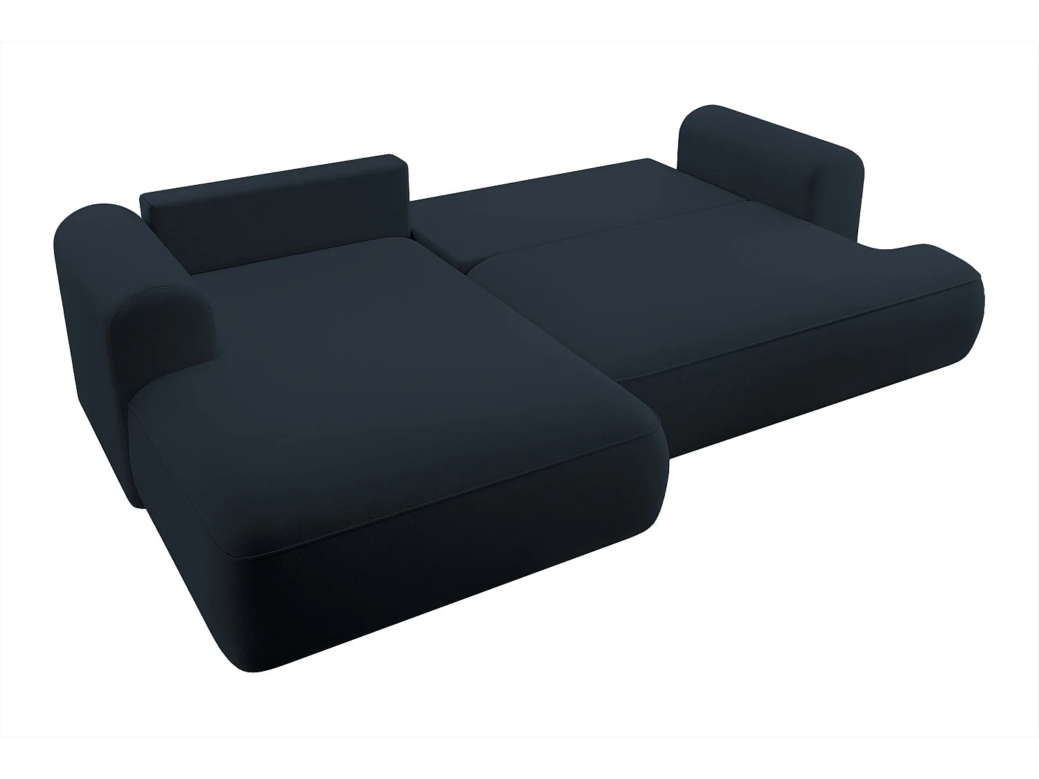 Ecksofa mit Schlaffunktion - Bettkasten - Ottomane links - Easy-Clean-Veloursbezug in Dunkelblau - OVO