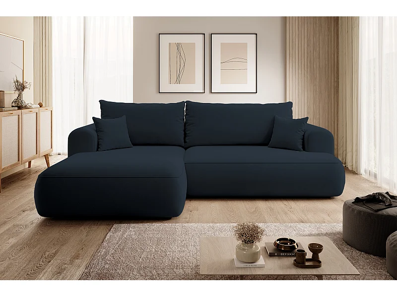 Hoekbank - 260 cm - met L-vormige slaapfunctie - met opbergruimte - marineblauw fluweel - linkerzijde - OVO