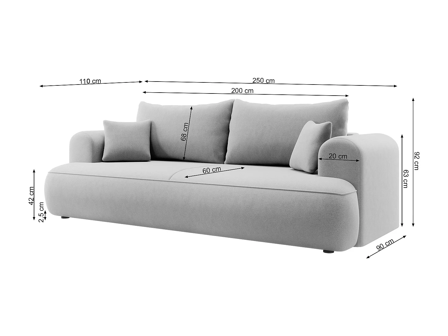 3-Sitzer-Sofa mit Schlaffunktion - Boucle-Bezug in Grau - OVO