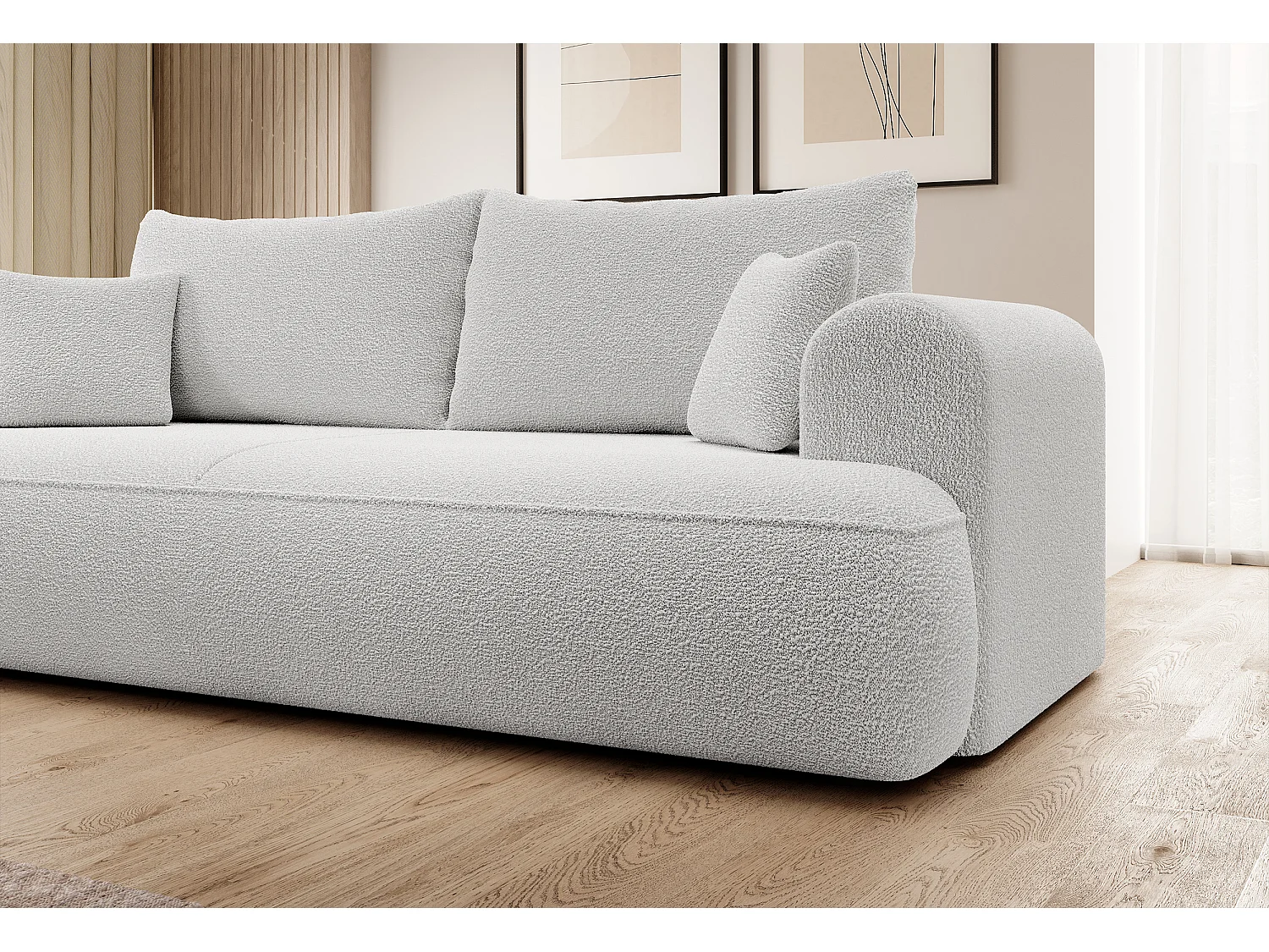 3-Sitzer-Sofa mit Schlaffunktion - Boucle-Bezug in Grau - OVO