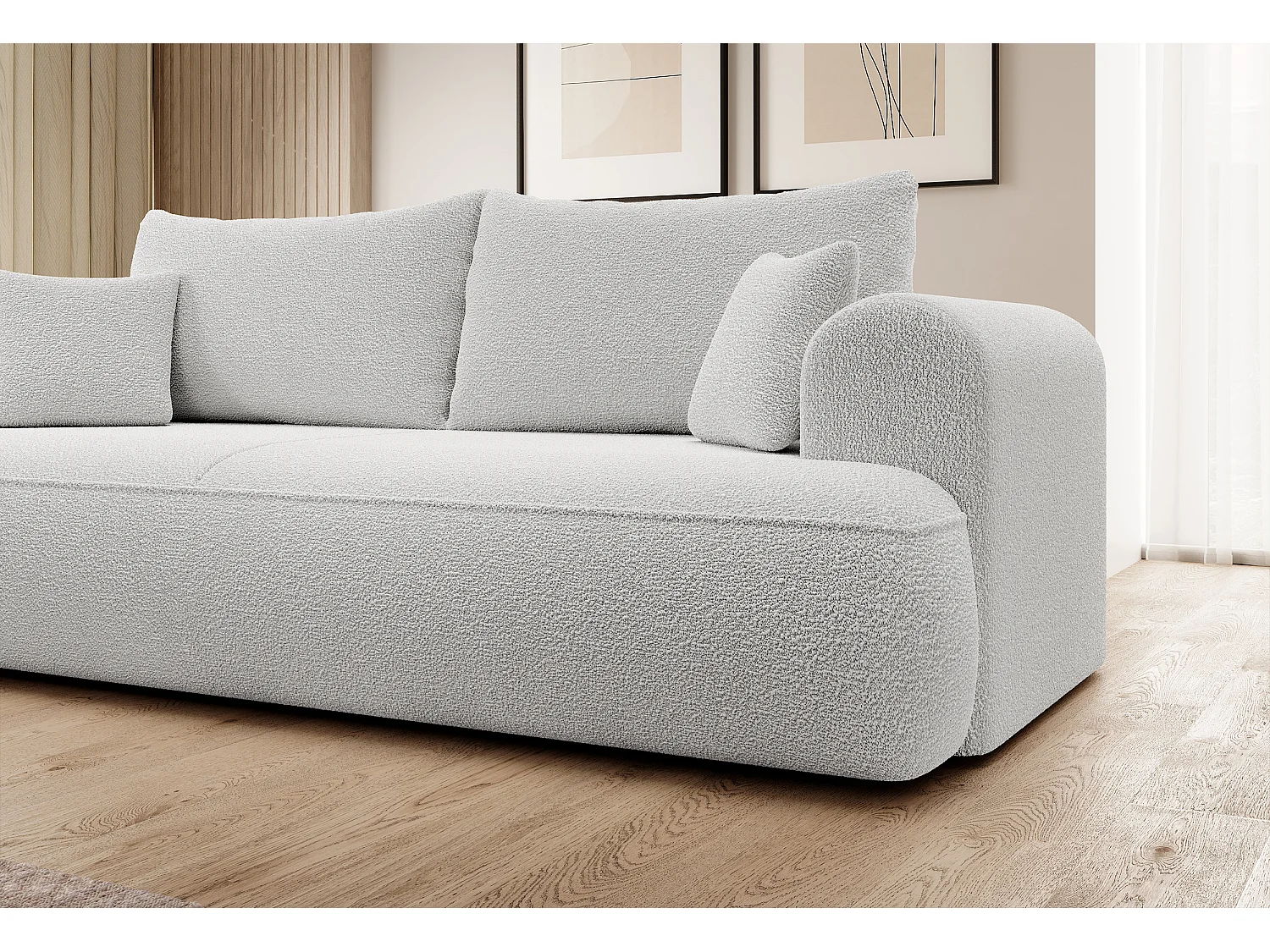 3-Sitzer-Sofa mit Schlaffunktion - Boucle-Bezug in Grau - OVO