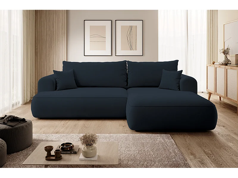 Canapé d'angle - 260 cm - avec fonction de couchage en forme de L - avec coffre - blue marin velours - côté droit - OVO