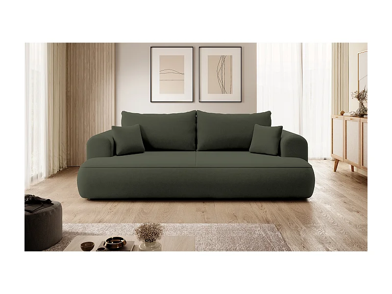 3-Sitzer-Sofa mit Schlaffunktion - Easy-Clean-Veloursbezug in Olivgrün - OVO