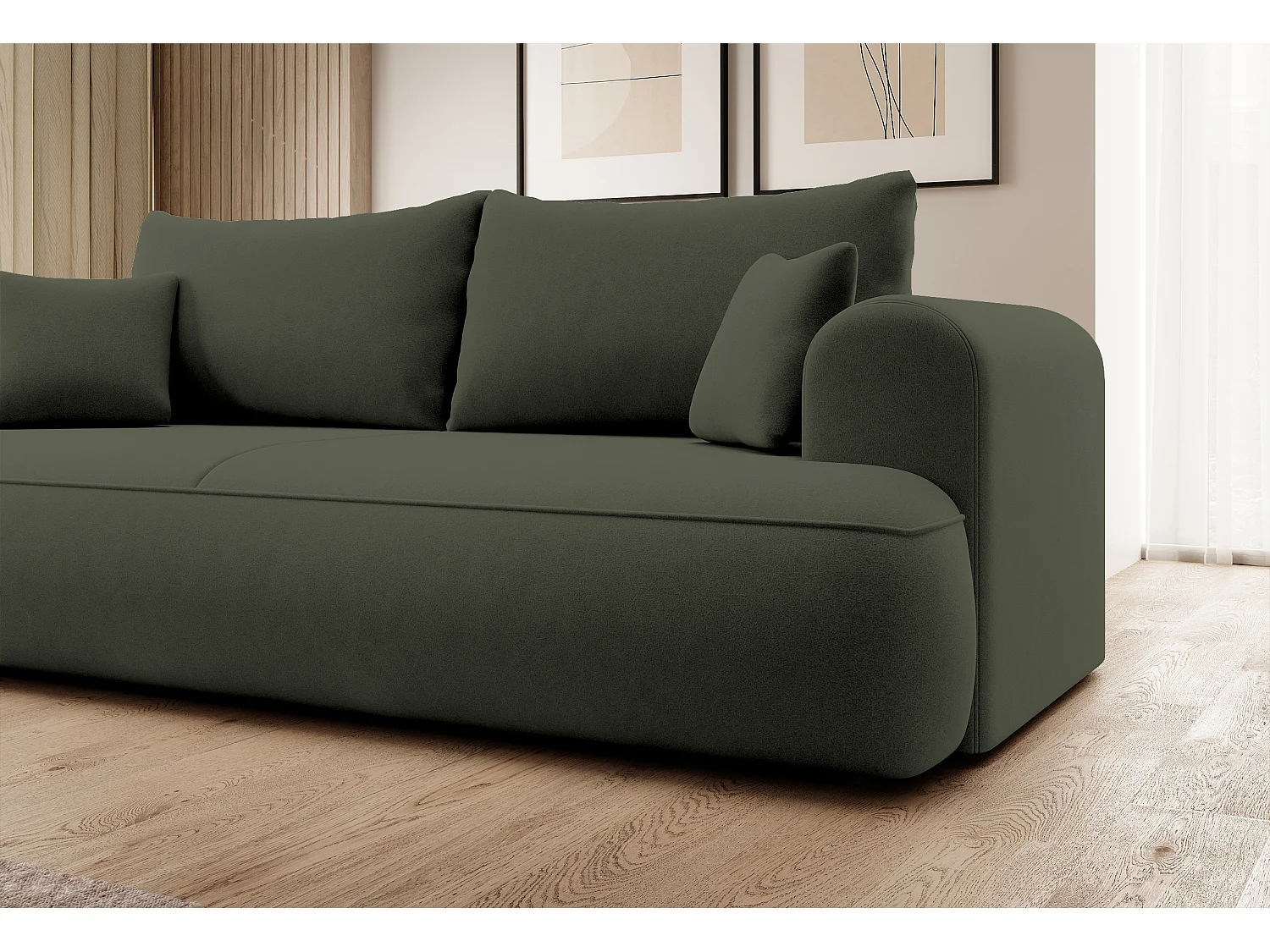 3-Sitzer-Sofa mit Schlaffunktion - Easy-Clean-Veloursbezug in Olivgrün - OVO