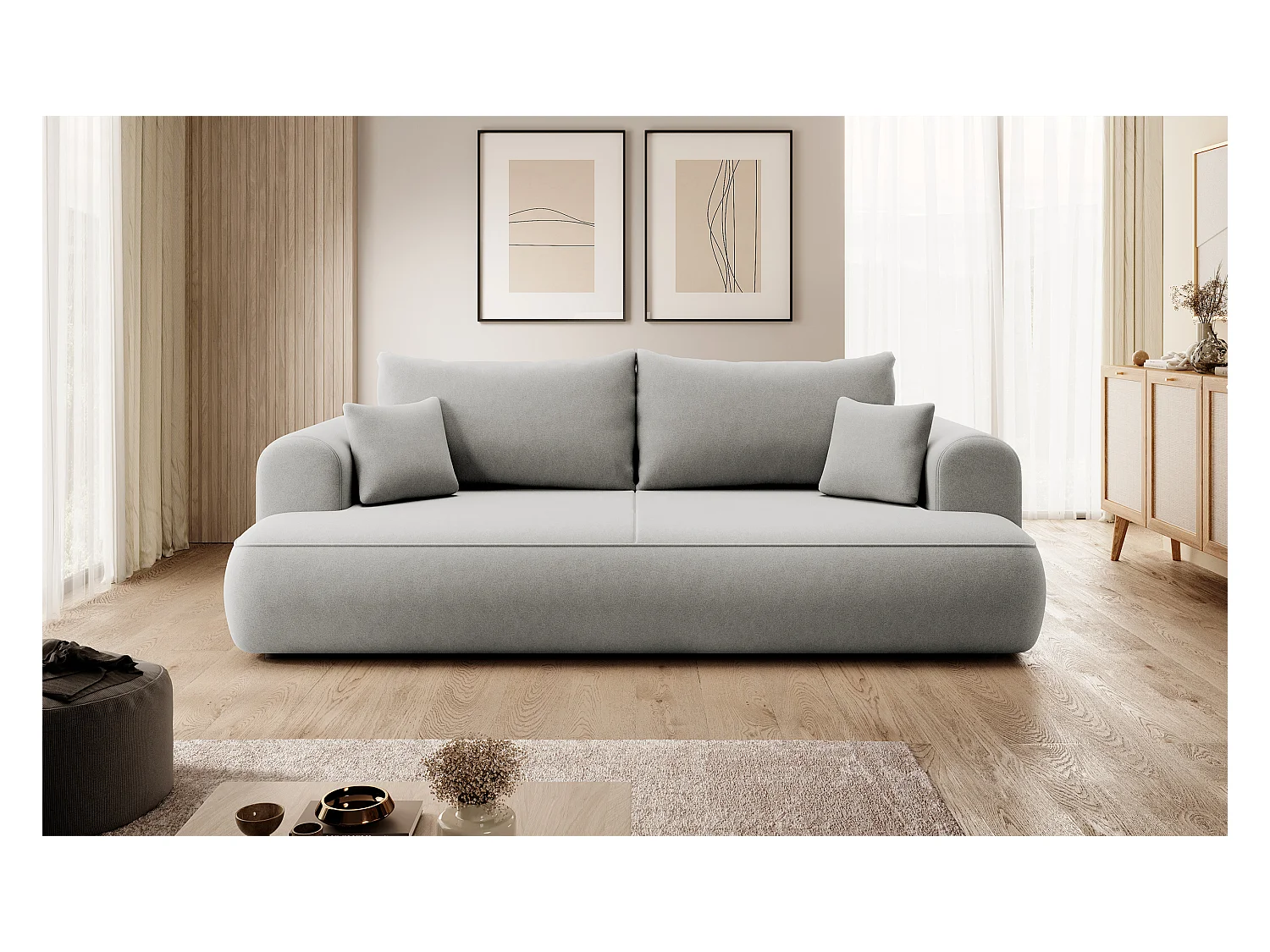 Canapé convertible - 3 places - avec coffre - gris velours - OVO