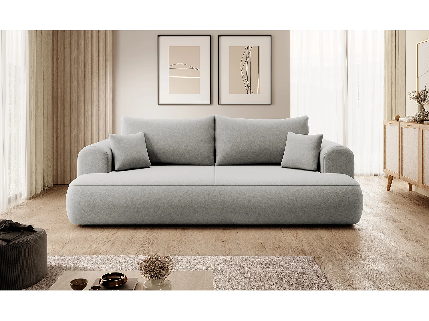 Canapé convertible - 3 places - avec coffre - gris velours - OVO