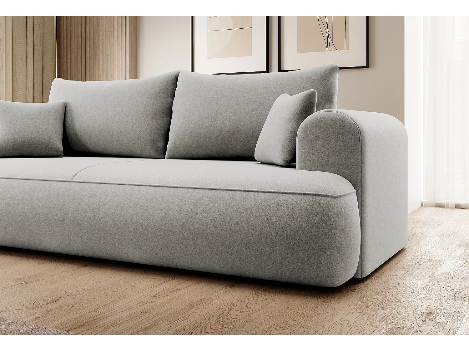 Canapé convertible - 3 places - avec coffre - gris velours - OVO