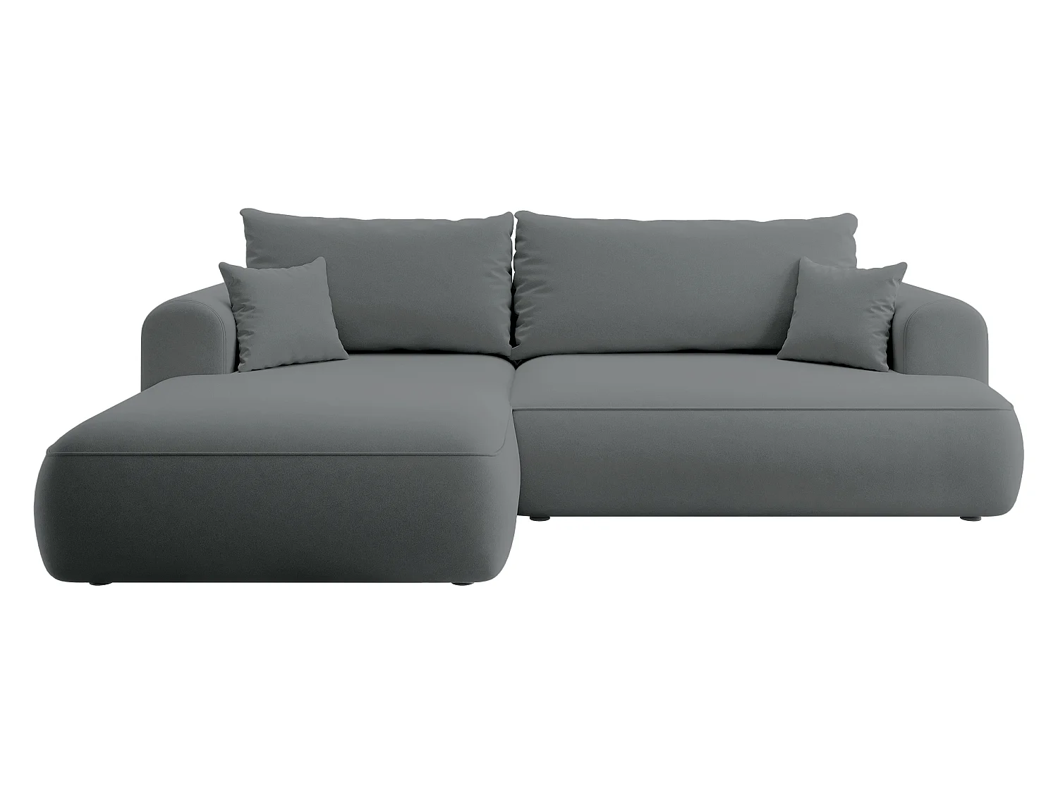 Ecksofa mit Schlaffunktion - Bettkasten - Ottomane links - Easy-Clean-Veloursbezug in Dunkelgrau - OVO