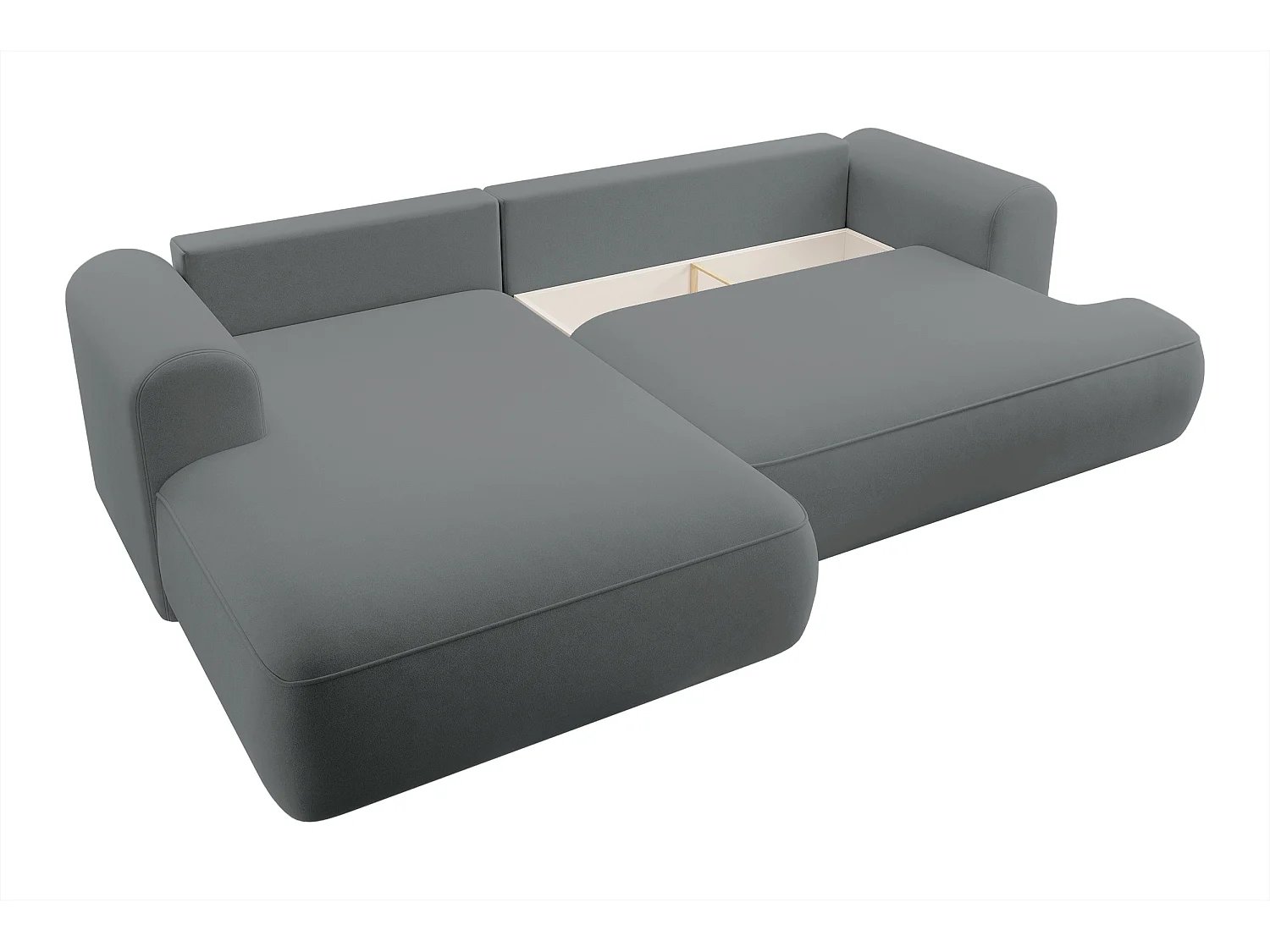 Ecksofa mit Schlaffunktion - Bettkasten - Ottomane links - Easy-Clean-Veloursbezug in Dunkelgrau - OVO