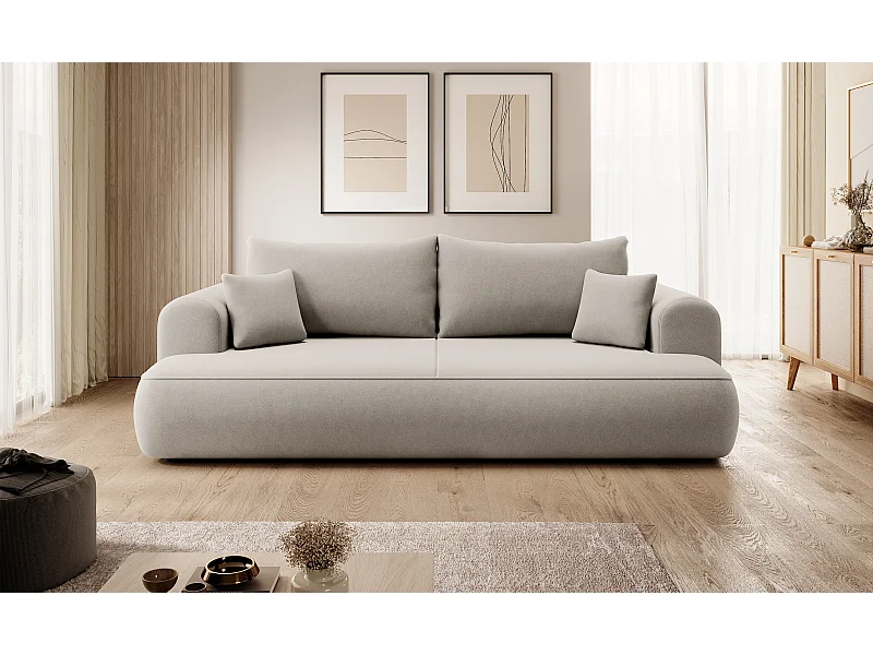 Canapé convertible - 3 places - avec coffre - crème velours - OVO