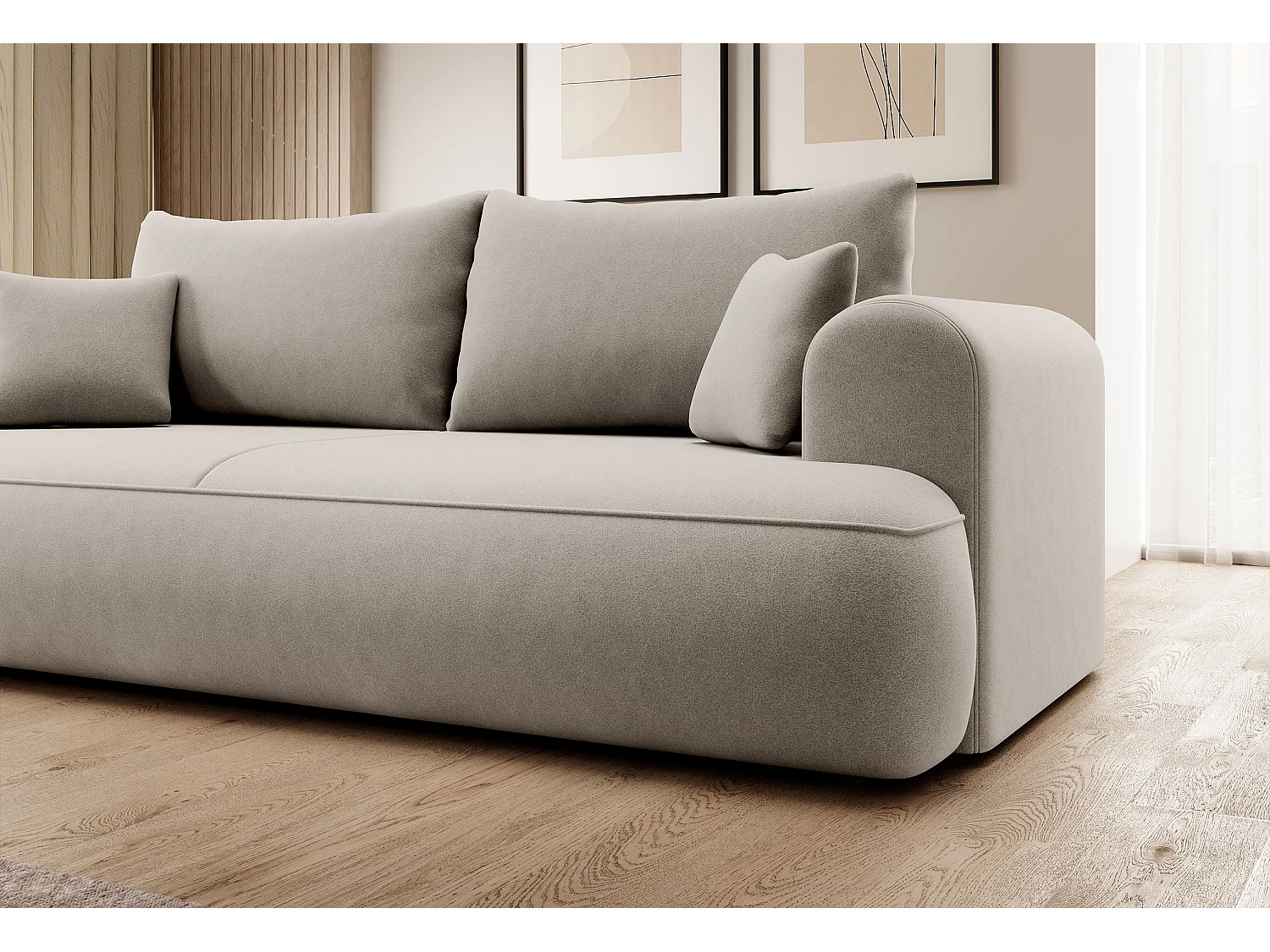 3-Sitzer-Sofa mit Schlaffunktion - Easy-Clean-Veloursbezug in Cremeweiß - OVO