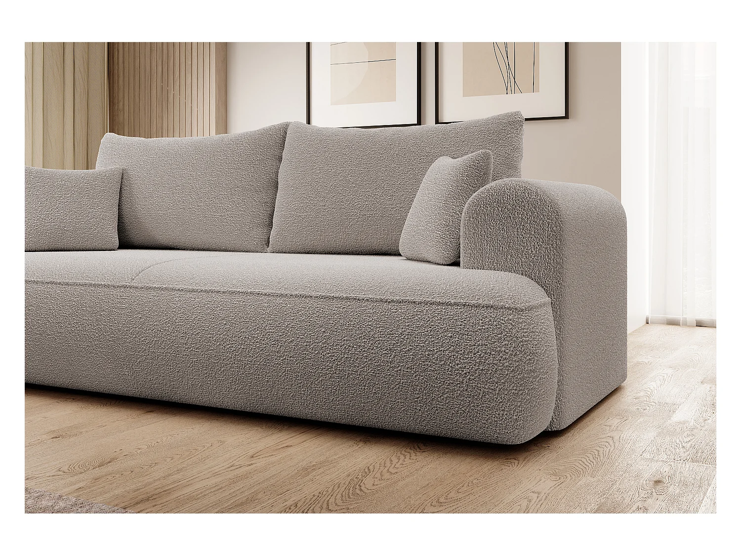 Canapé convertible - 3 places - avec coffre - beige foncé boucle - OVO