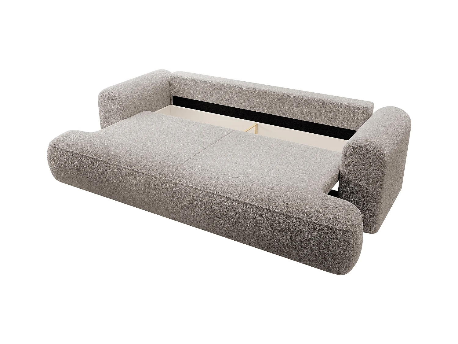 Canapé convertible - 3 places - avec coffre - beige foncé boucle - OVO
