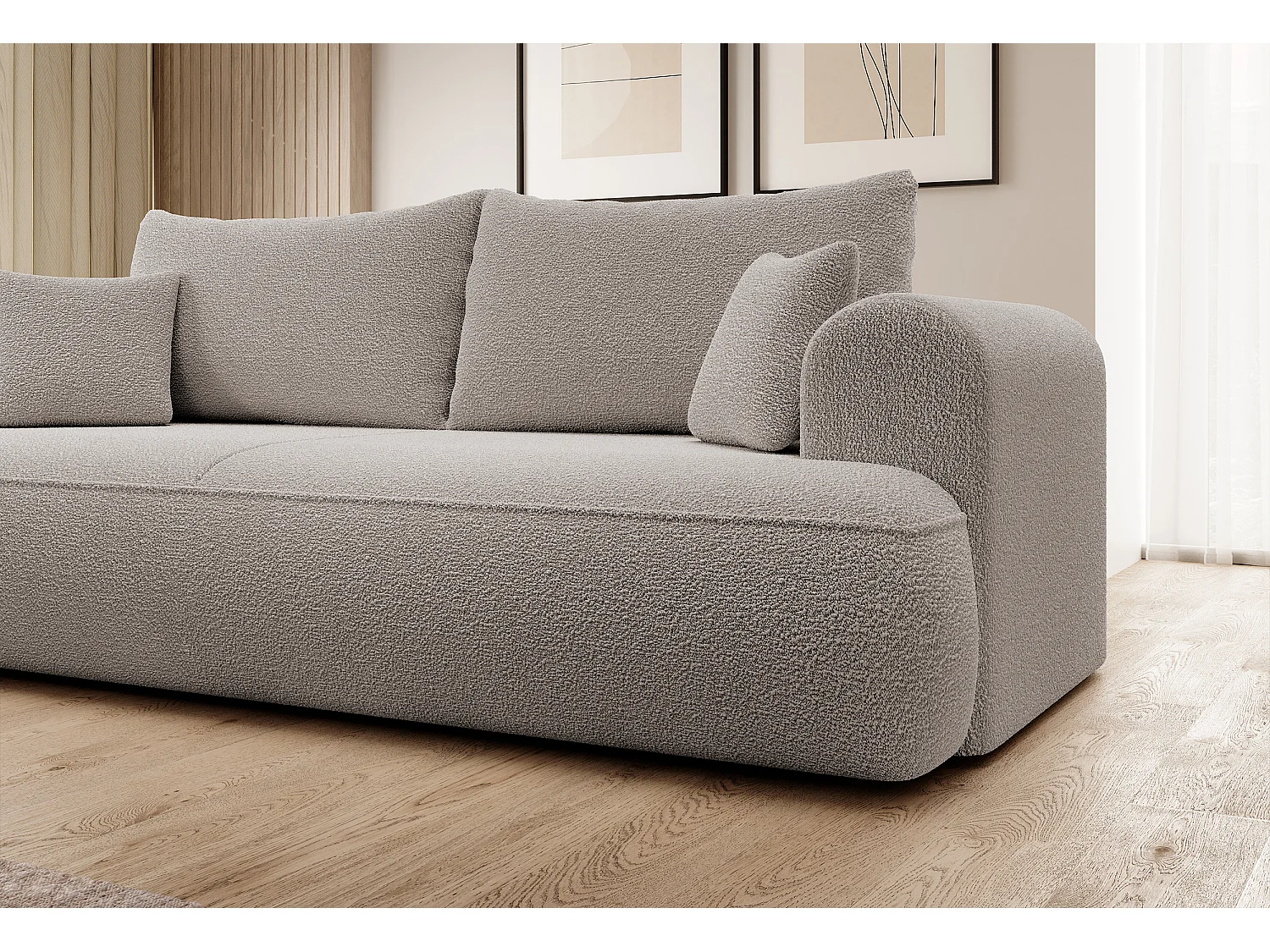 3-Sitzer-Sofa mit Schlaffunktion - Boucle-Bezug in Dunkelbeige - OVO