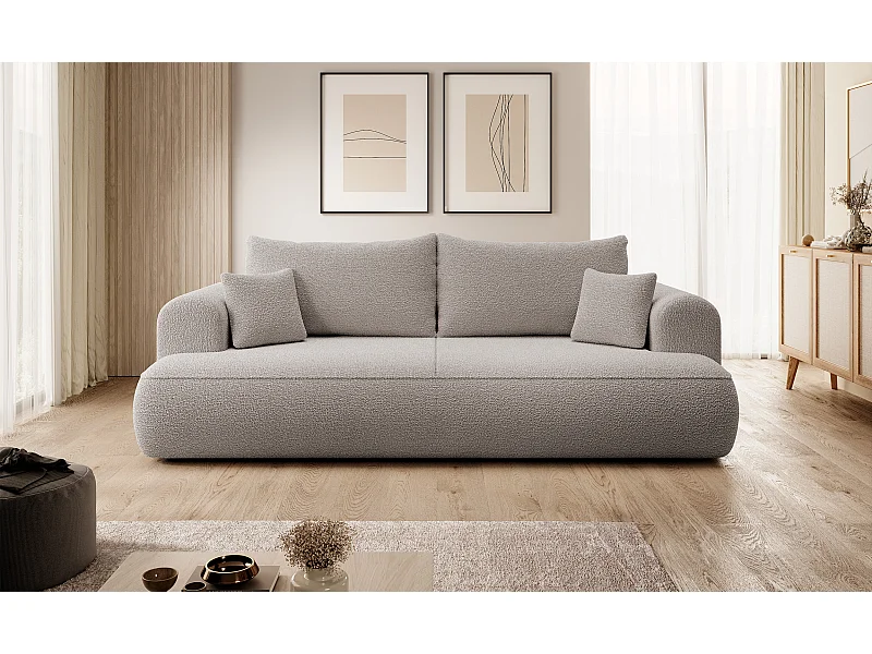 3-Sitzer-Sofa mit Schlaffunktion - Boucle-Bezug in Dunkelbeige - OVO