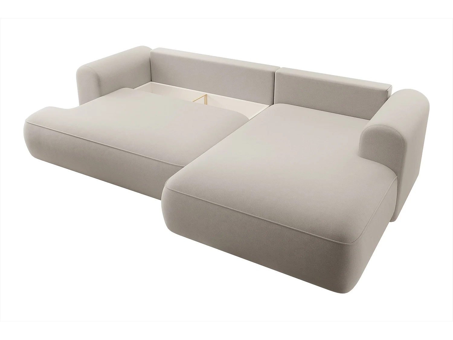 Canapé d'angle convertible 4 places avec coffre en velours beige
