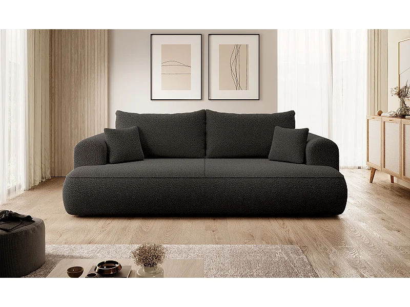 3-Sitzer-Sofa mit Schlaffunktion - Boucle-Bezug in Dunkelgrau - OVO