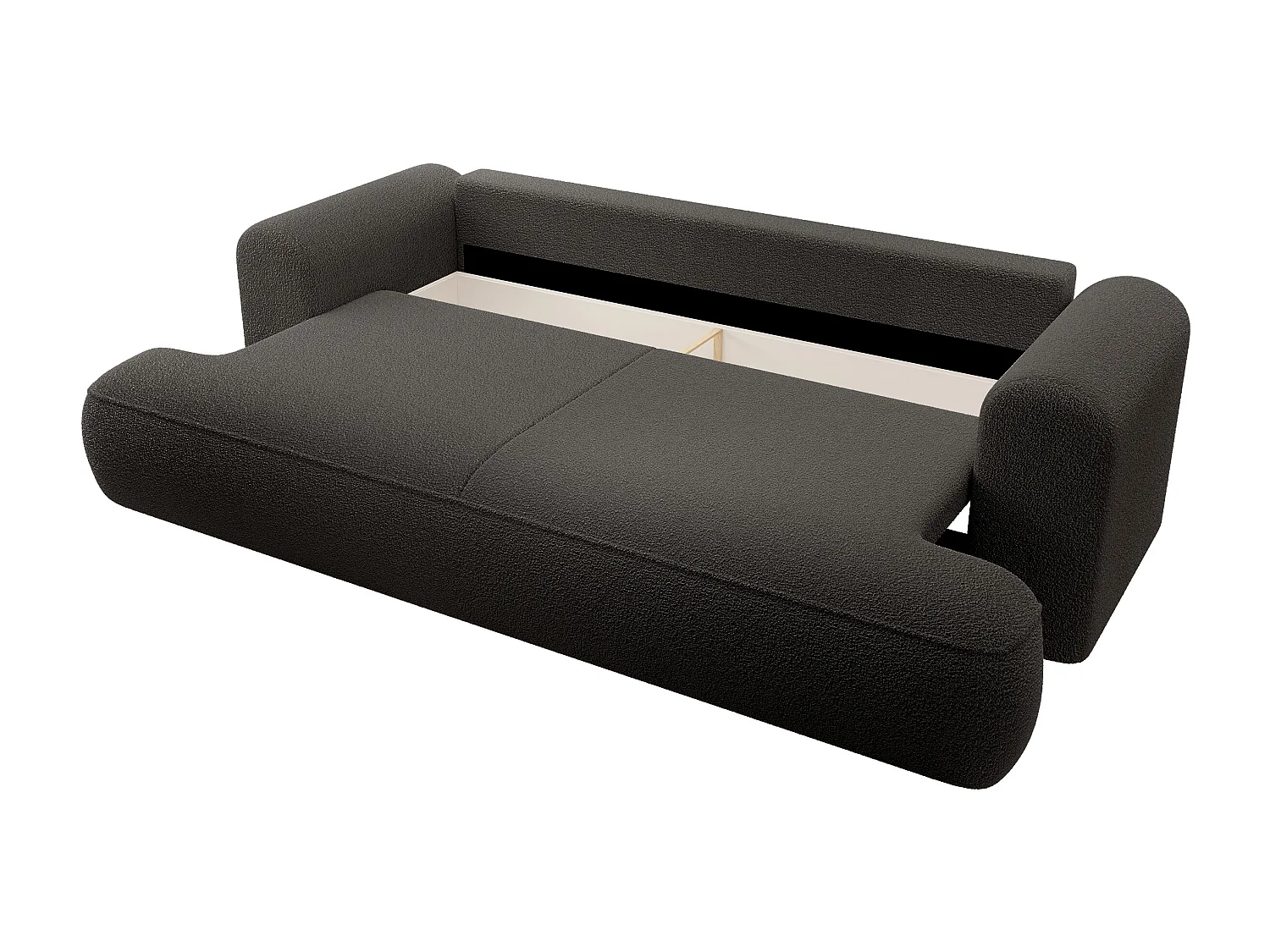 Canapé convertible - 3 places - avec coffre - gris foncé boucle - OVO