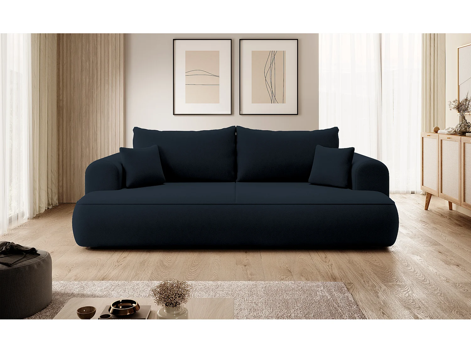 3-Sitzer-Sofa mit Schlaffunktion - Easy-Clean-Veloursbezug in Dunkelblau - OVO
