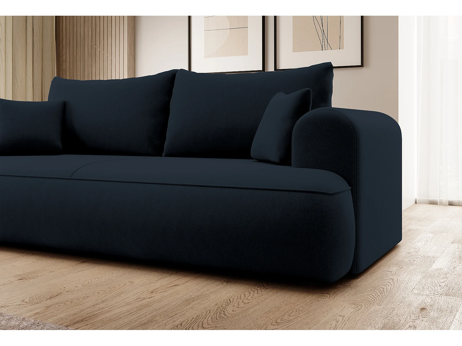 3-Sitzer-Sofa mit Schlaffunktion - Easy-Clean-Veloursbezug in Dunkelblau - OVO