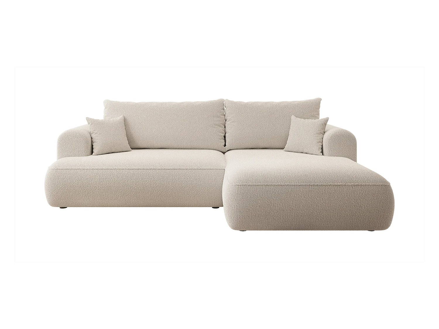 Ecksofa mit Schlaffunktion - Bettkasten - Ottomane rechts - Boucle-Bezug in Beige - OVO
