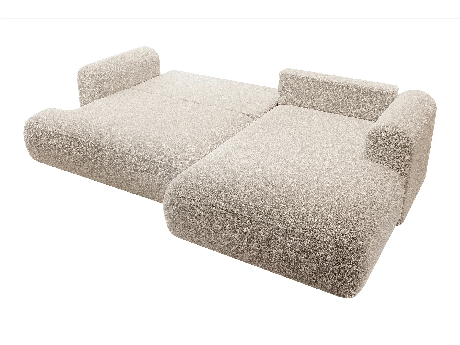 Canapé d'angle - 260 cm - avec fonction de couchage en forme de L - avec coffre - beige boucle - côté droit - OVO